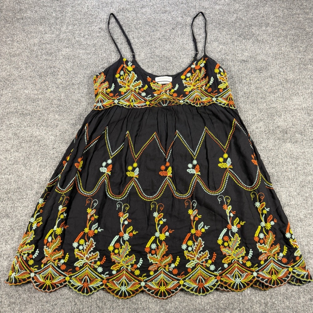 Urban Outfitters Embroidered Scallop Hem Cami Cotton Black Size L Boho Indie